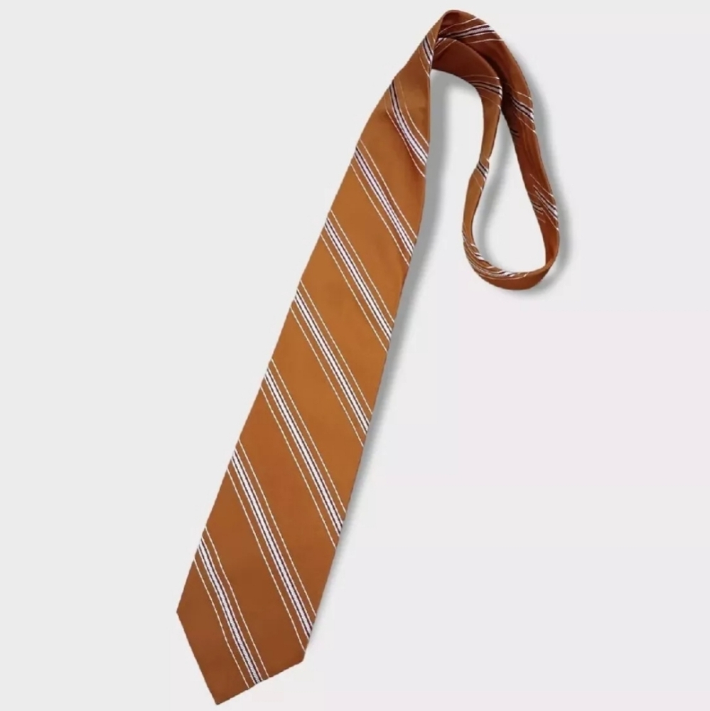 BARBA SEVENFOLD Orange Striped Silk LUXURY Tie HANDMADE ITALY